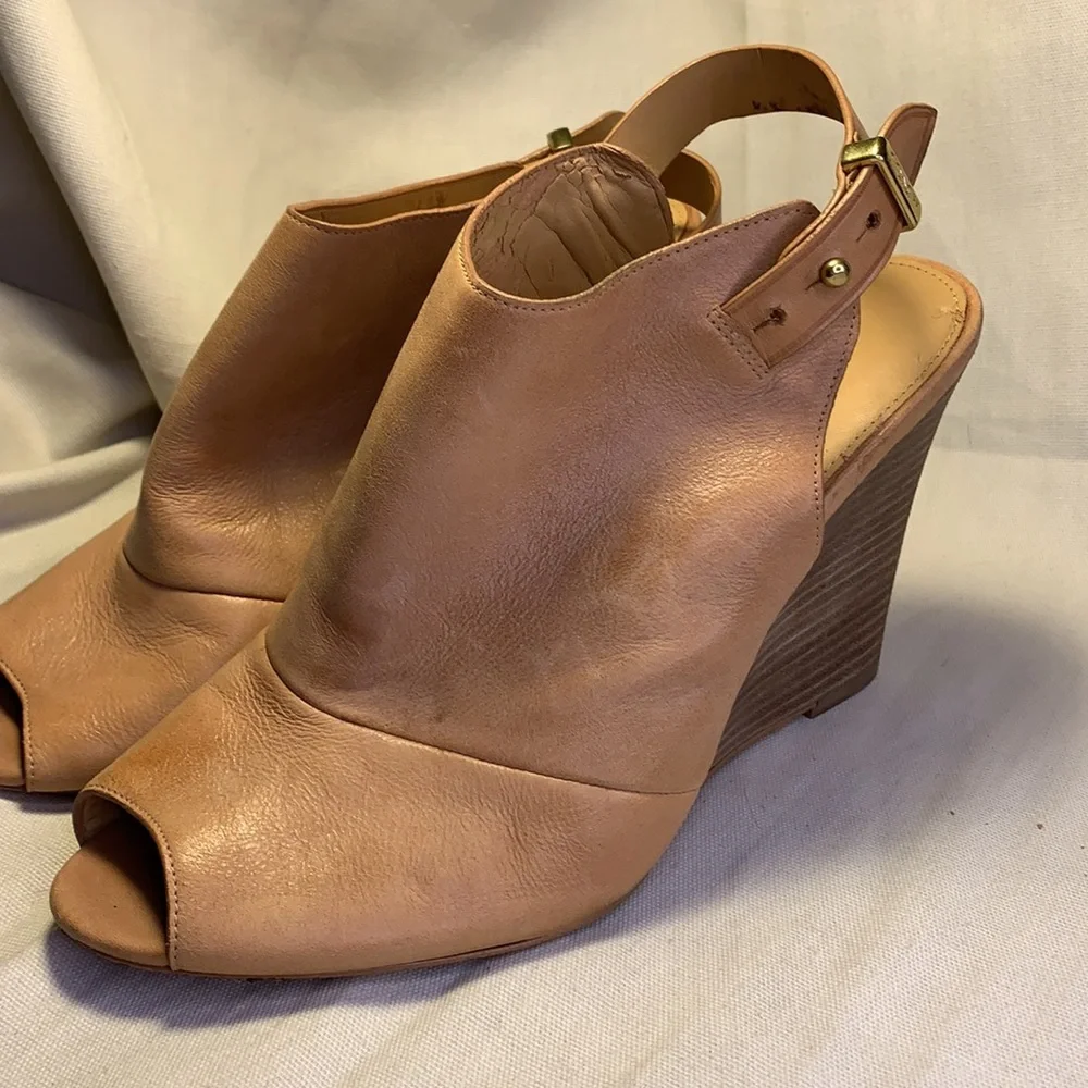 Coach peep toe leather wedge slingback shoes